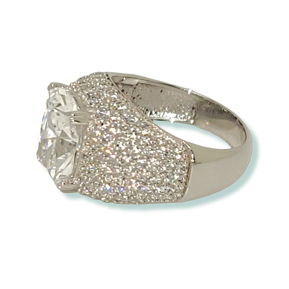 10.37ctw Cushion & Round Platinum on 925 Ring - Picture 8 of 9